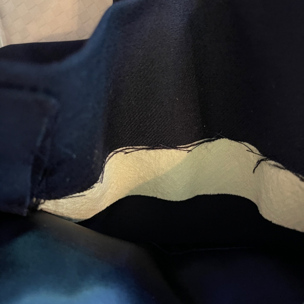 Vintage navy wool satin lined 3/4 sleeve 1950s open front custom made coat. M. - Picture 8 of 10